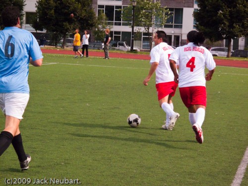 Soccer. I made practically all my soccer exposures using the LCD as viewfinder with the lens zoomed all the way out. While face detection didn't seem to kick in with fast action, shutter lag did cause me to miss some prime shots. Evaluative metering was used for all images shown in this report. Shutter-priority, ISO 400, 1/500, f/8. Copyright  ©2009 Jack Neubart. All rights reserved.