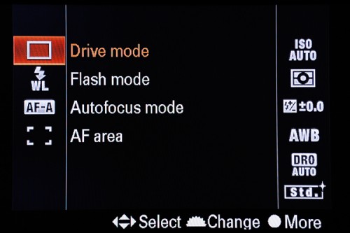 Function Sub Menu: Press the Fn button to reveal a single screen for making settings in the most important functions.