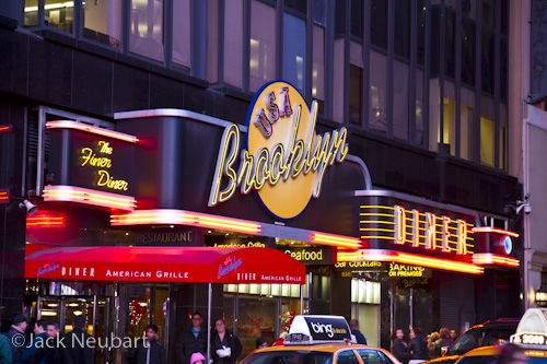 Metering and Shooting Modes. I photographed the Brooklyn Diner and Radio City Music Hall with the 7D in Programmed autoexposure mode, while I captured St. Patrick's Cathedral by setting the camera to Manual. For the diner I used a +1.33 EV override (f/2.8, 1/20 sec), and +0.67 EV for Radio City (f/2.8, 1/15 sec). Switching to Manual (f/2.8, 1/4 sec) did away with trying to second-guess exposure overrides. Camera was set to ISO 400 for each exposure, with image stabilization on the lens switched on.  ©Jack Neubart. All rights reserved.