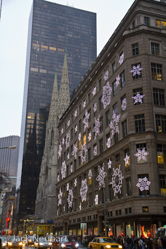   I just wanted to show Saks Fifth Avenue and St. Patrick's Cathedral in relation to each other. You'll see Saks featured in my Light Show Christmas video on Vimeo.  ©Jack Neubart. All rights reserved.