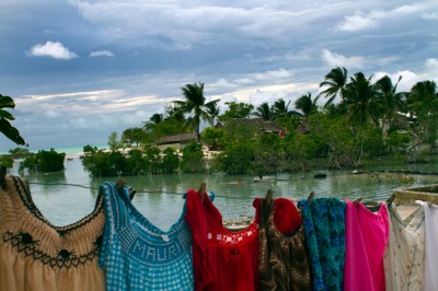 In the village of Eita there used to be a sea wall constructed to protect the village.  It has now been destroyed by rising tides and is threatening homes on the island of Tarawa. ©Malin Fezehai