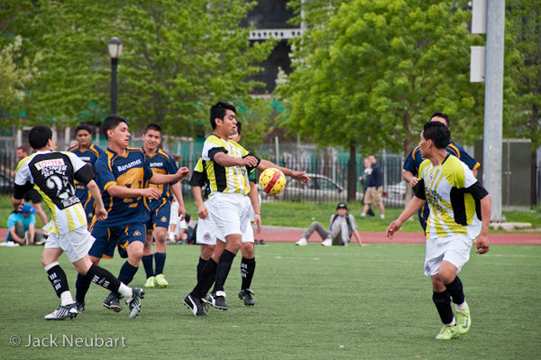 SPORTS. When shooting amateur soccer, I set shutter speed to the fastest possible setting without cranking ISO off the scale, but usually no faster than 1/1000 second to freeze the action. Because there are so many zigs and zags, it's hard to rely on single-shot AF alone, and continuous AF hasn't proved adequate to the task. So after engaging single-shot AF, I manually refocused to target the action.Photo Copyright  ©2009 Jack Neubart. All rights reserved.