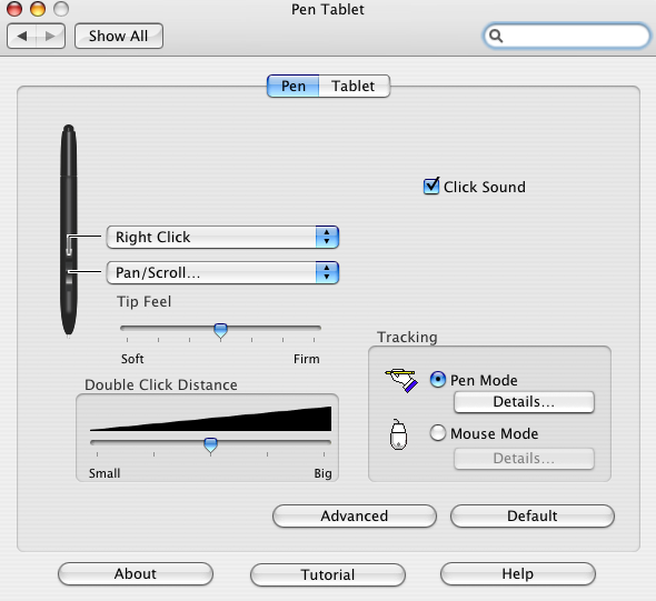 pen control panel, Mac OS