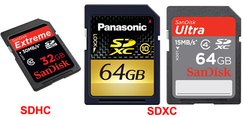 The new 64 gigabyte SDXC cards are impressive but the SDHC cards are available in Class 10 speed too (in several brands) and in capacities up to 32 GB, plenty for most photo and video enthusiasts.